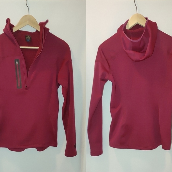 Eddie Bauer First Ascent Half Quarter Zip Grid Fleece Pullover Hooded Pink XS - Picture 1 of 9